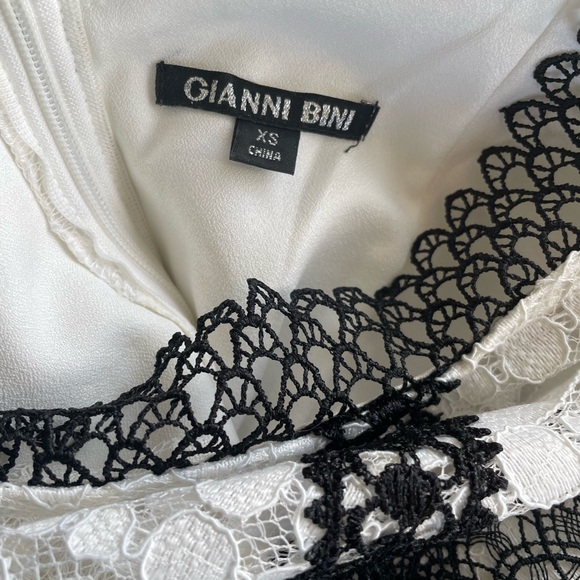 Gianni Bini Liv Mock Neck Lace Black & White Long Sleeve Dress XS | Ruffle Skirt - Picture 3 of 12